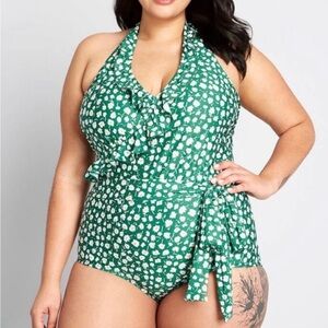 ModCloth Green Floral Halter One-piece Swimsuit Size 2x